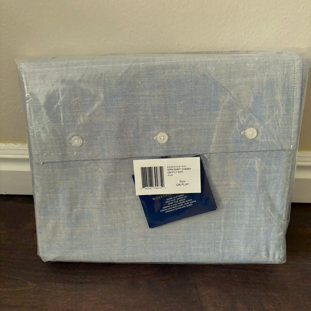 Ralph Lauren Queen Flat Sheet Cotton Workshirt Chambray Home Bedding Preppy‎ NEW - Picture 2 of 5